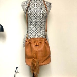 Fringe Perforated Bucket Bag